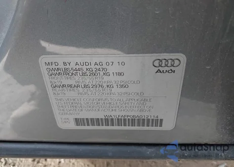 2011 Audi Q5 2.0T Premium из США, поврежденный, VIN WA1LFAFP0BA012114